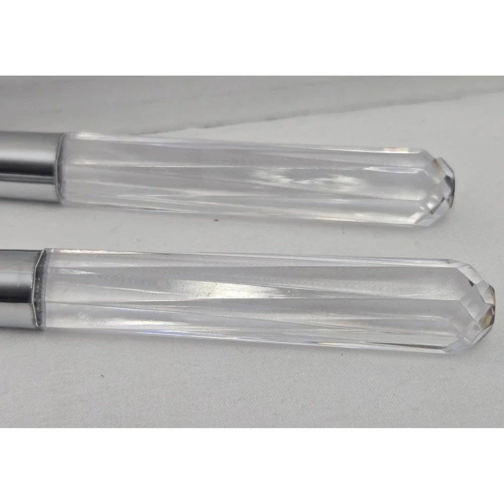 2 Vtg Stanley Roberts City Lights Butter Cheese Spreaders Clear Faceted Lucite